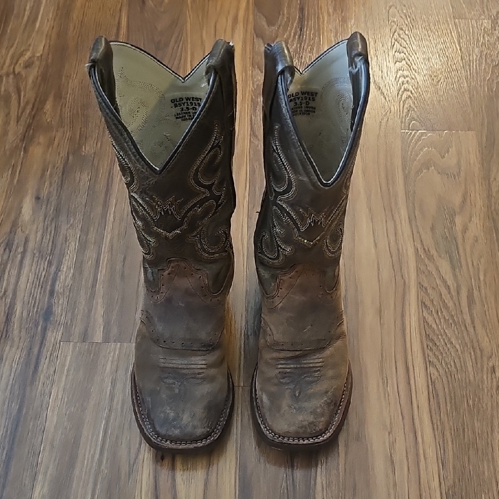 Old West Kids Brown Western Cowboy Boots, Size 3.5D